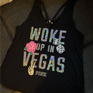PINK Victoria's Secret Vegas Black Sleeveless Graphic Tank